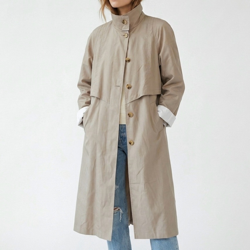 80s Vintage Trench Coat FAIRSET Taupe Midi Storm Flap Duster Academia Hudson Bay